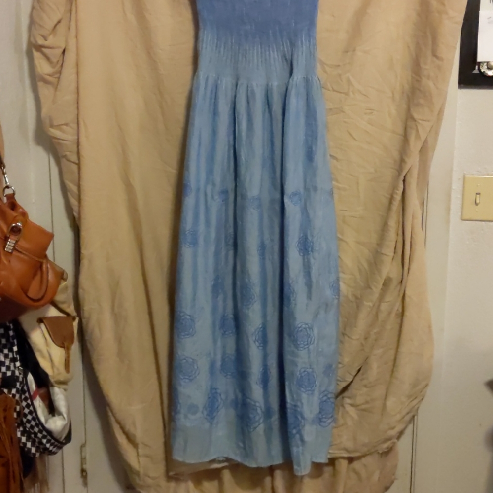 Blue Strapless Maxi Dress